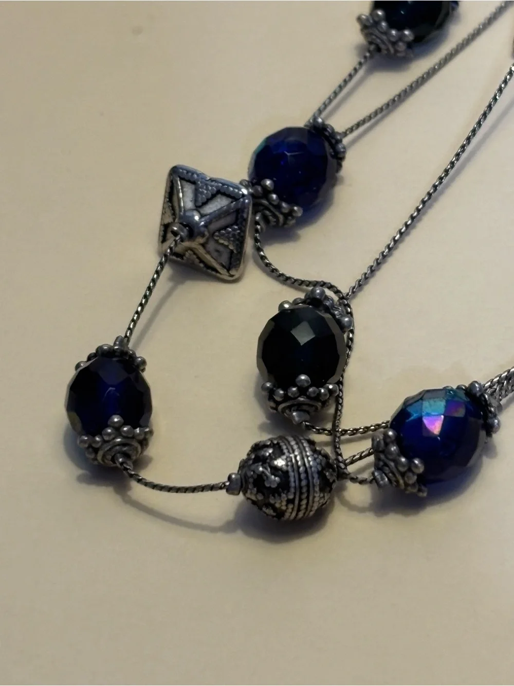 Chico’s Multi-Strand Blue Crystal Station Necklace 18”+3”